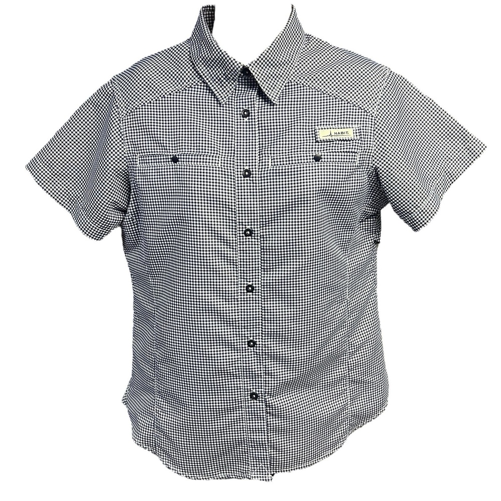 HABIT Shirt Size M Short Sleeve Button Up Peacoat Check Gingham UPF‎ 40+ Vented